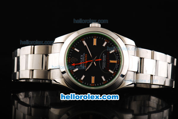 Rolex Milgauss Oyster Perpetual Full Steel with Black Dial and Orange Second Hand-Green Glass - Click Image to Close